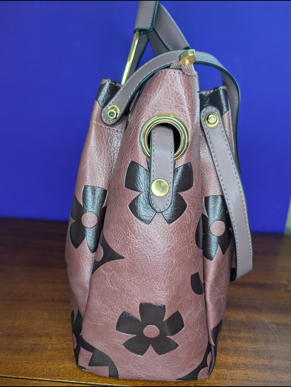 Floral Faux Leather Hobo Purse Dark Purple Color  NWOT - Picture 6 of 14
